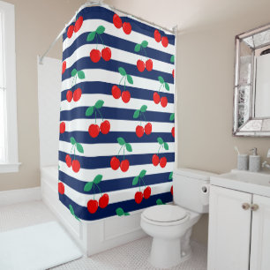 Cherry Stripe Pattern – Retro Fruit Gift & Decor Shower Curtain