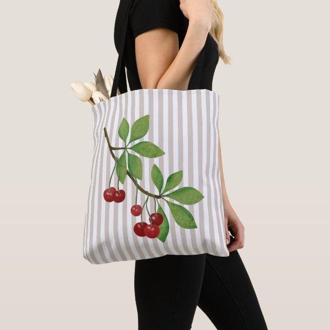 Cherry Striped Tote Bag (Close Up)