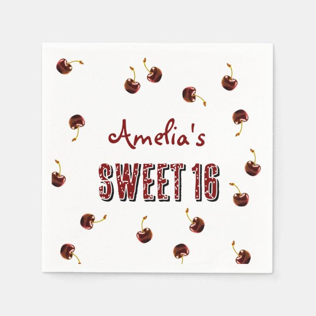 Cherry Sweet 16 Personalised Party Napkin (Front)