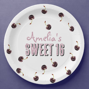 Cherry Sweet 16 Personalised Party Paper Plate