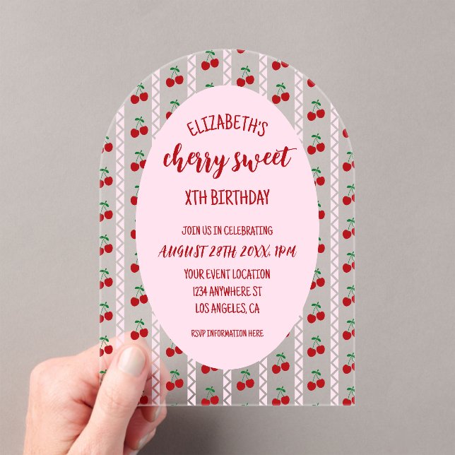 Cherry Sweet Birthday Acrylic Invitations (Insitu (Handheld))