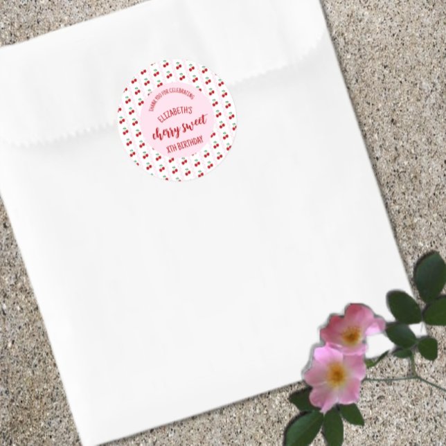Cherry Sweet Birthday Classic Round Sticker (Creator Uploaded)