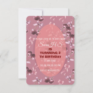 Cherry Sweet Birthday Party Invitation, Cherry Bow Invitation
