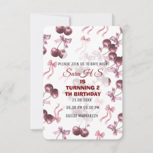 Cherry Sweet Birthday Party Invitation, Cherry Bow Save The Date