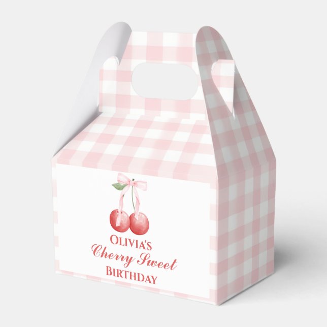 Cherry Sweet birthday Pink Bow Gingham Favour Box (Front Side)