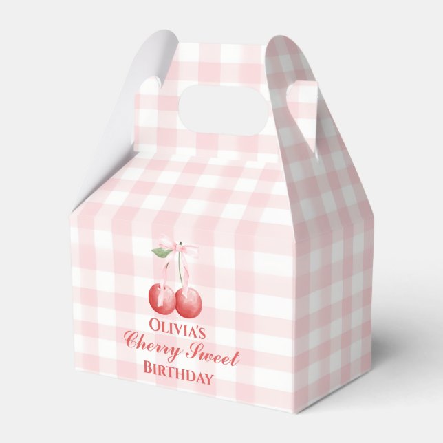 Cherry Sweet birthday Pink Bow Gingham Favour Box (Front Side)
