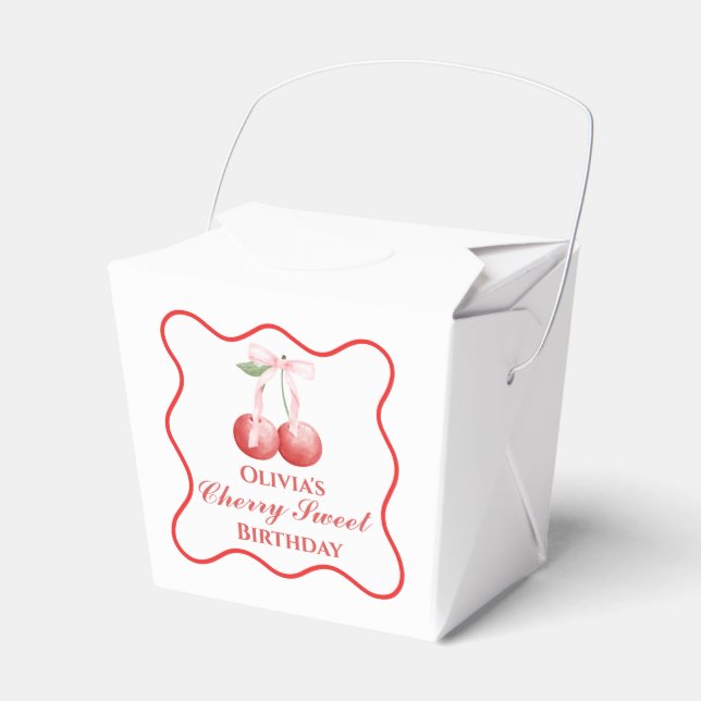 Cherry Sweet birthday Pink Bow Gingham Favour Box (Front Side)