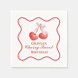 Cherry Sweet birthday Pink Bow Gingham Napkin