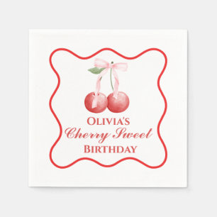 Cherry Sweet birthday Pink Bow Gingham Napkin