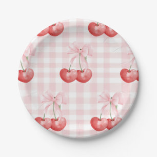 Cherry Sweet birthday Pink Gingham Paper Plate