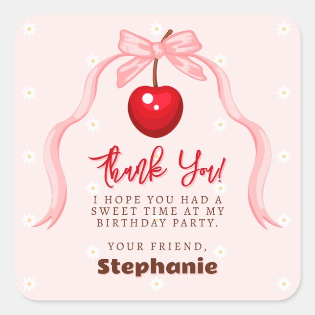 Cherry Sweet Birthday Square Sticker (Front)