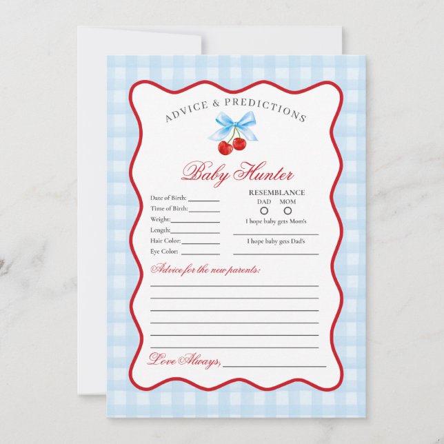 Cherry Sweet Blue Coquette Advice for Baby Card (Front)