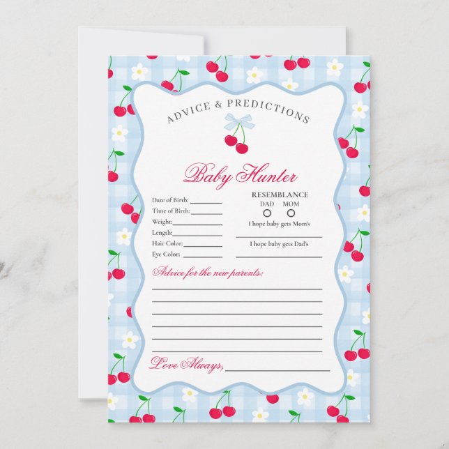 Cherry Sweet Blue Coquette Advice for Baby Card (Front)
