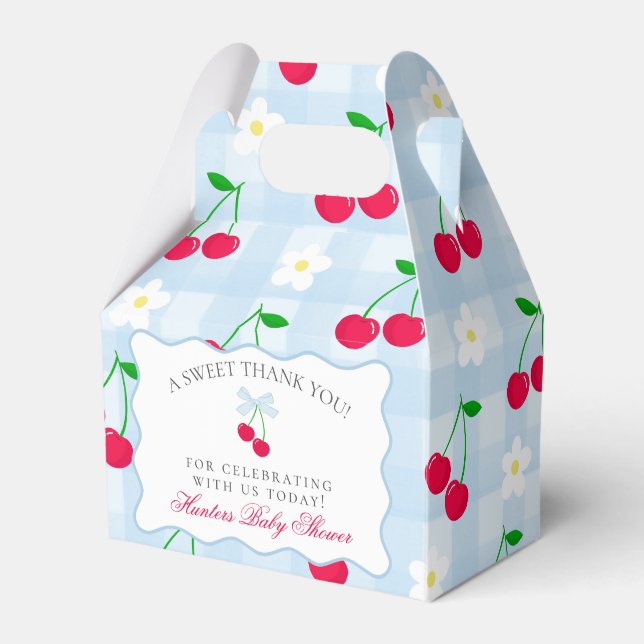 Cherry Sweet Blue Coquette Baby Shower Favour Box (Front Side)