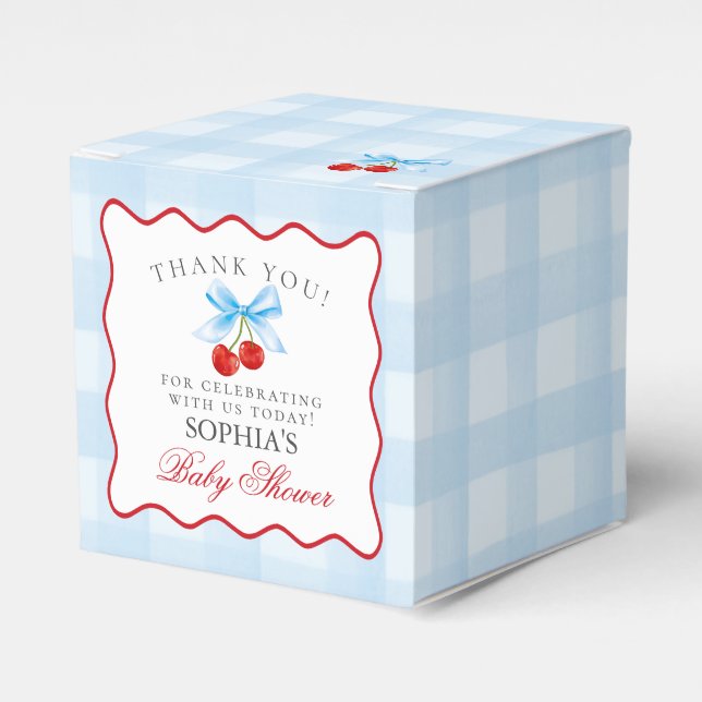 Cherry Sweet Blue Coquette Baby Shower Favour Boxe Favour Box (Front Side)