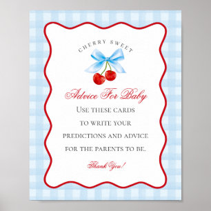 Cherry Sweet Blue Coquette Bow Advice for Baby Poster