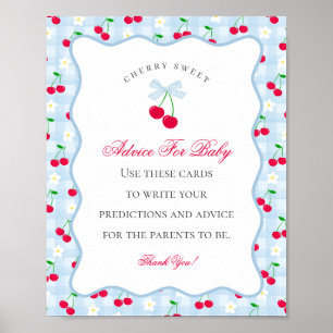 Cherry Sweet Blue Coquette Bow Advice for Baby Poster