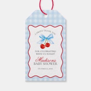Cherry Sweet Blue Coquette Bow Baby Shower Favour Gift Tags