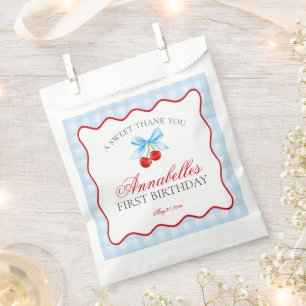Cherry Sweet Blue Coquette Bow Birthday Dessert Favour Bags