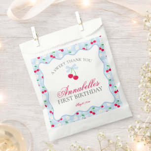 Cherry Sweet Blue Coquette Bow Birthday Dessert Favour Bags