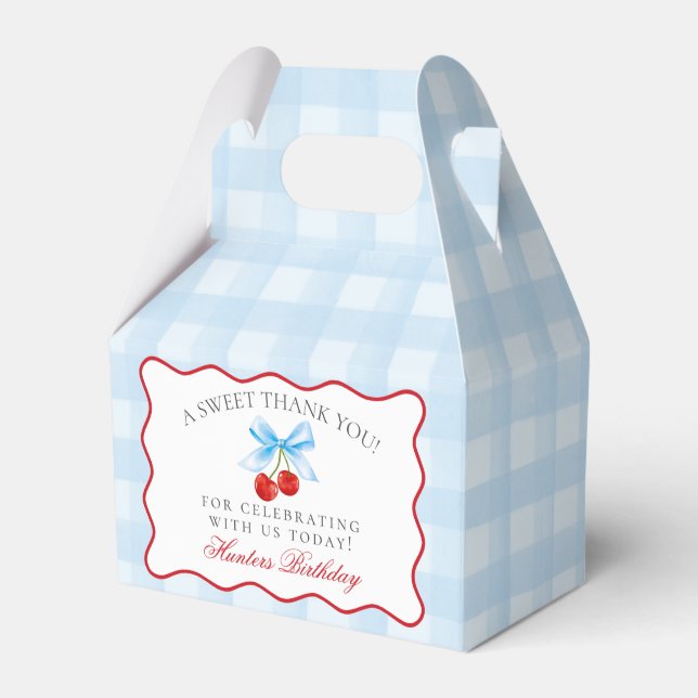 Cherry Sweet Blue Coquette Bow Birthday Favour Box (Front Side)