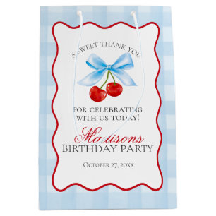 Cherry Sweet Blue Coquette Bow Birthday Favours Medium Gift Bag