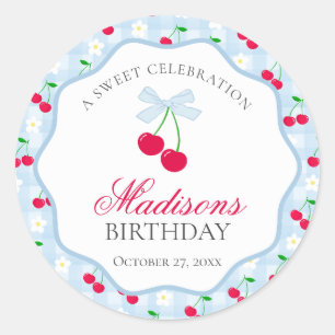 Cherry Sweet Blue Coquette Bow Birthday Seal