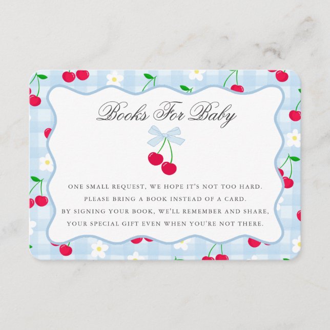 Cherry Sweet Blue Coquette Bow Books for Baby Card (Front)