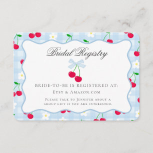 Cherry Sweet Blue Coquette Bow Bridal Registry Enclosure Card