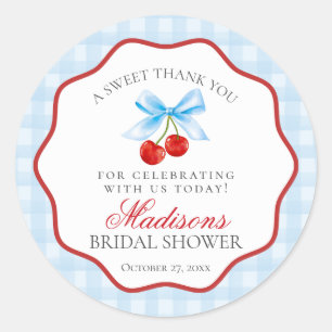 Cherry Sweet Blue Coquette Bow Bridal Shower Classic Round Sticker