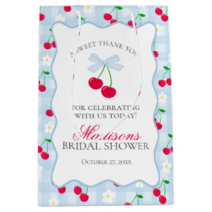 Cherry Sweet Blue Coquette Bow Bridal Shower Favou Medium Gift Bag
