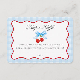 Cherry Sweet Blue Coquette Bow Diaper Raffle Card