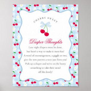Cherry Sweet Blue Coquette Bow Diaper Thoughts Poster