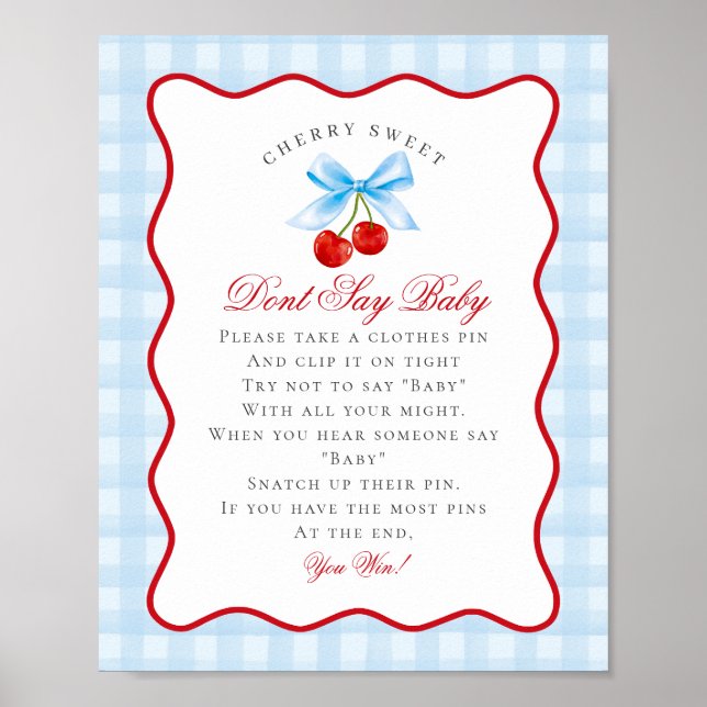 Cherry Sweet Blue Coquette Bow Dont Say Baby Sign (Front)