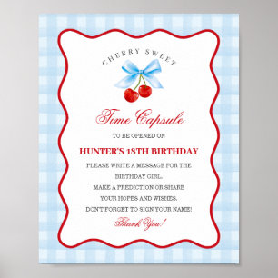 Cherry Sweet Blue Coquette Bow Gingha Time Capsule Poster