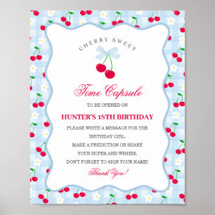 Cherry Sweet Blue Coquette Bow Gingha Time Capsule Poster