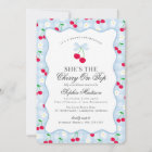 Cherry Sweet Blue Coquette Bow Gingham Baby Shower