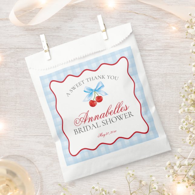 Cherry Sweet Blue Coquette Bridal Shower Dessert Favour Bags (Clipped)
