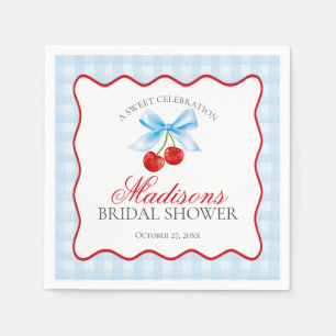Cherry Sweet Blue Coquette Gingham Bridal Shower Napkin
