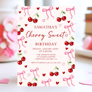 Cherry Sweet Bow Birthday Invitation