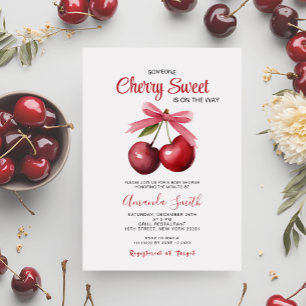 Cherry Sweet Bow Is On The Way Baby Shower Invitation