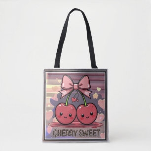 Cherry Sweet Cute Cherries Pink Coquette Bow Tote Bag