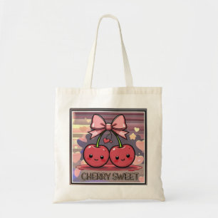 Cherry Sweet Cute Cherries Pink Coquette Bow Tote Bag