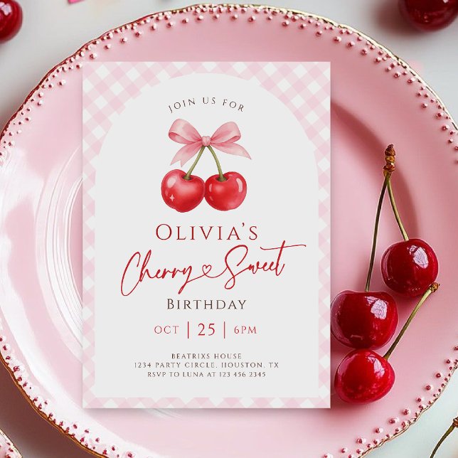 Cherry Sweet Girl Birthday Party Invitation (Creator Uploaded)