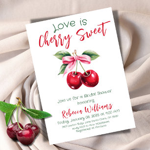 Cherry Sweet Pink Bow Fruit Themed Bridal Shower Invitation