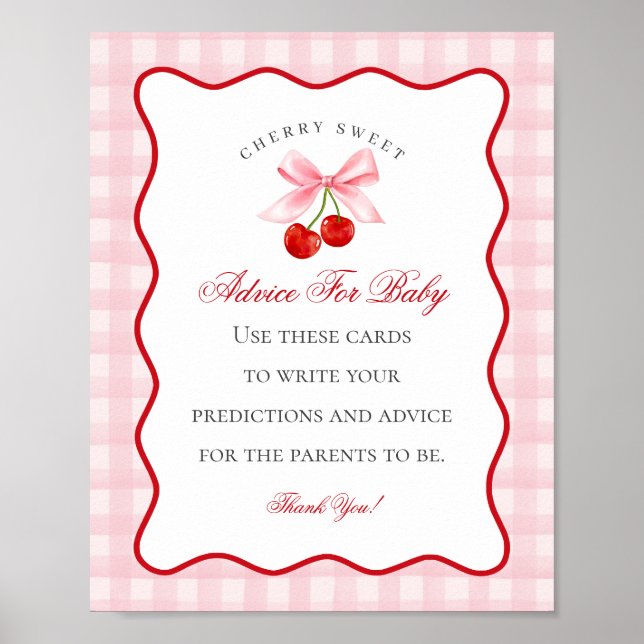 Cherry Sweet Pink Coquette Bow Advice for Baby Poster (Front)