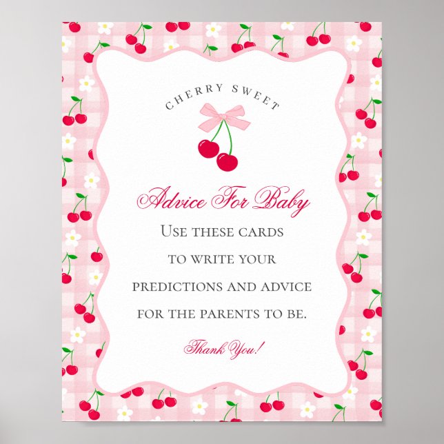 Cherry Sweet Pink Coquette Bow Advice for Baby Poster (Front)