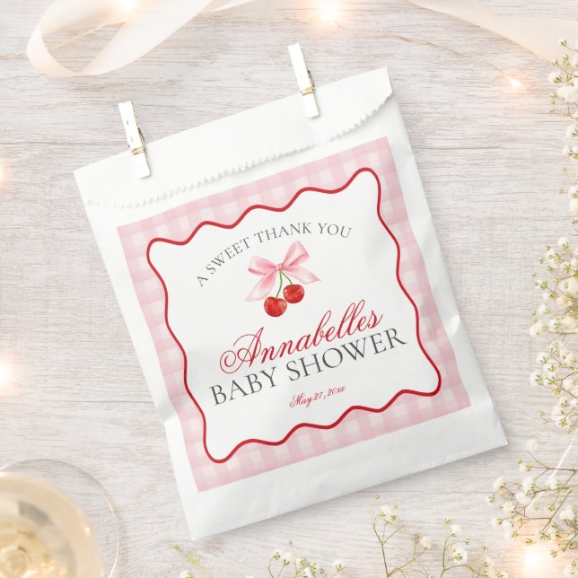 Cherry Sweet Pink Coquette Bow Baby Shower Dessert Favour Bags (Clipped)