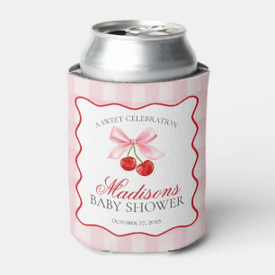 Cherry Sweet Pink Coquette Bow Baby Shower Favor Can Cooler