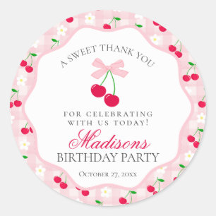Cherry Sweet Pink Coquette Bow Birthday Circle Classic Round Sticker